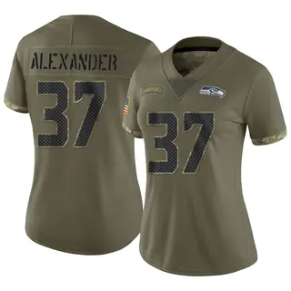Seattle Seahawks Women's Shaun Alexander Limited 2022 Salute To Service Jersey - Olive